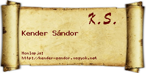 Kender Sándor névjegykártya